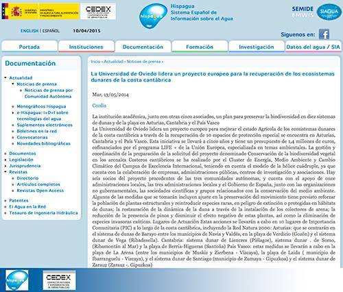 News published on the HISPAGUA – CEDEX website