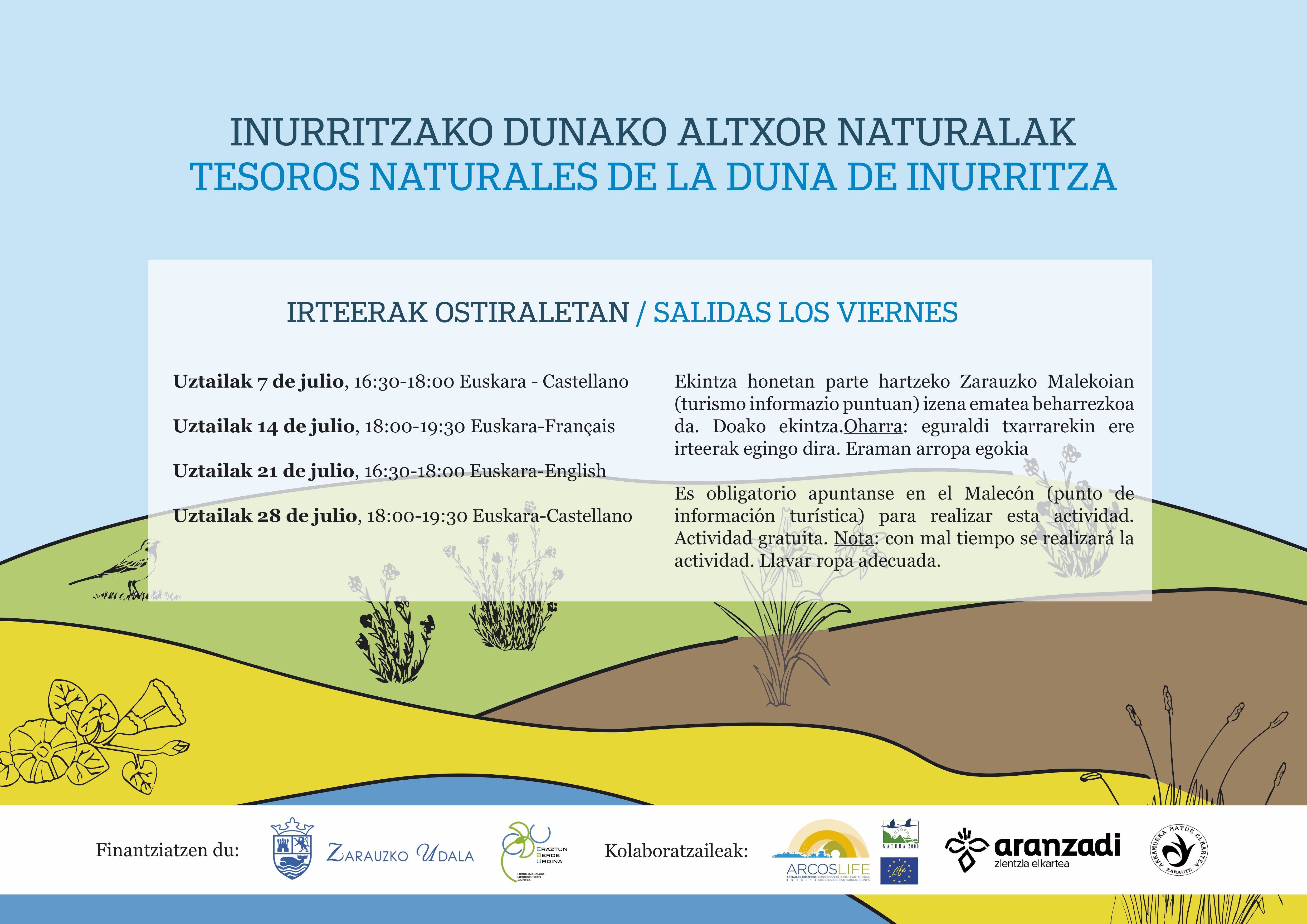 Guided excursions to the SCA Inurritza  on July. Activity supported by the Zarautz Council and guidance provided by the Sociedad de Ciencias Aranzadi